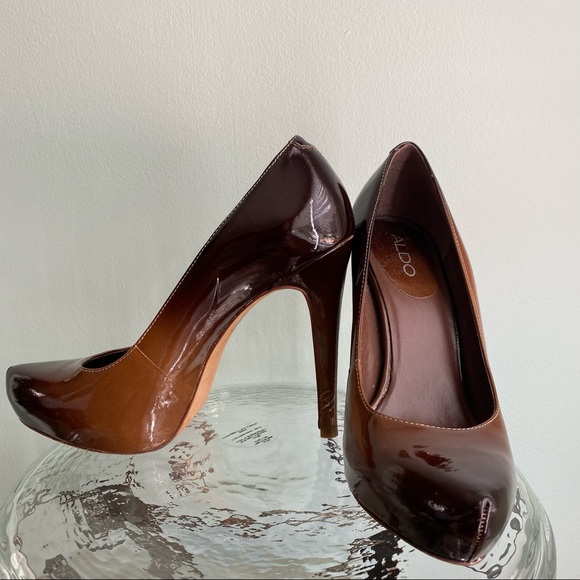 Aldo Brown Ombré Patent Leather heels Platform Pumps Pointy Toe Size 6M - Picture 4 of 8